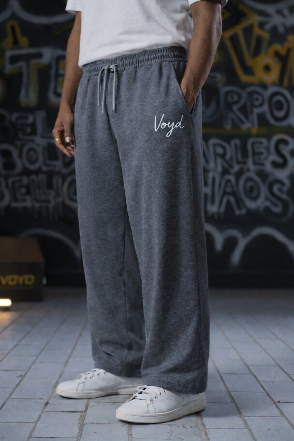 BAGGY WIDE-LEG TROUSERS - CHARCOAL GREY
