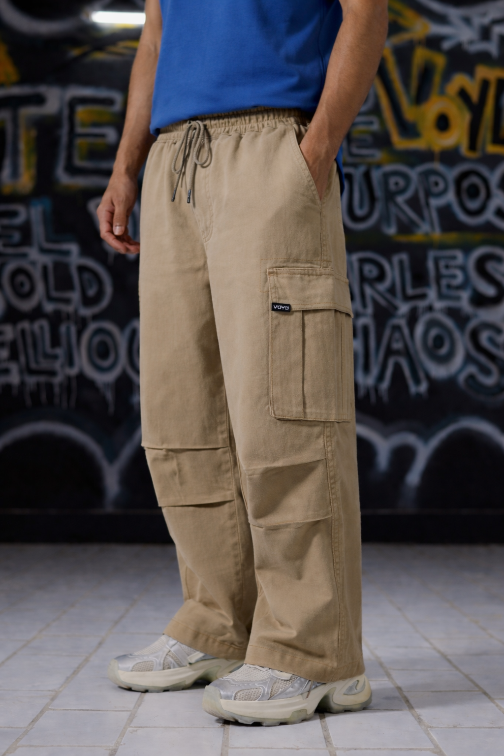 BAGGY UTILITY CARGO PANTS - KHAKI