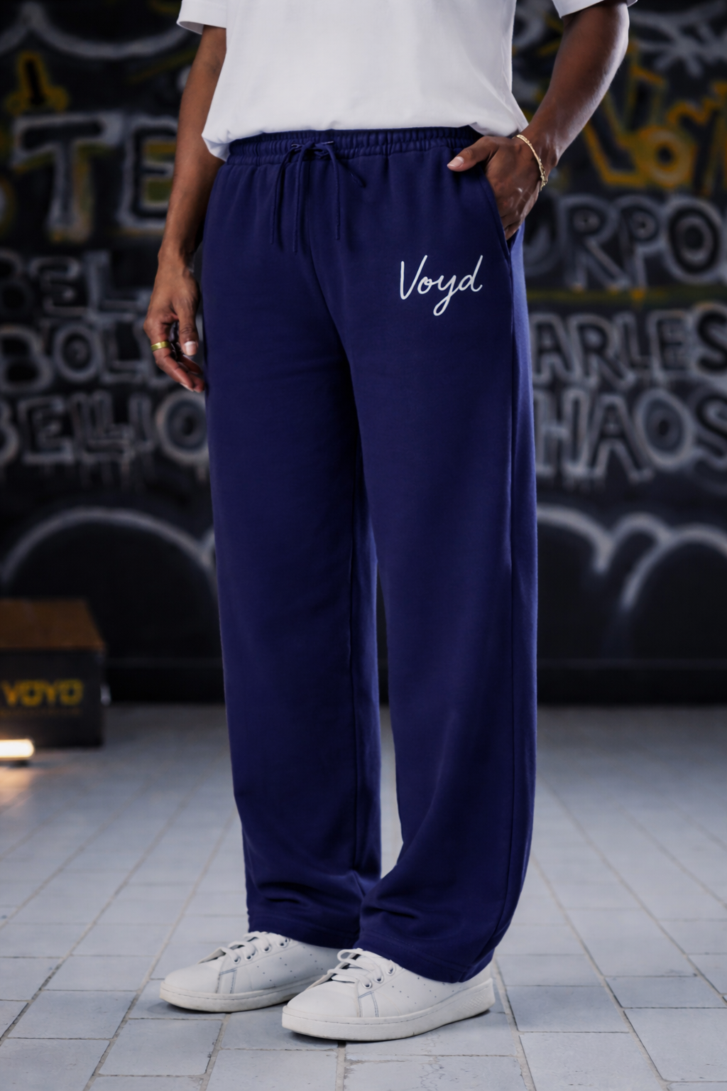 BAGGY WIDE-LEG TROUSERS - NAVY BLUE