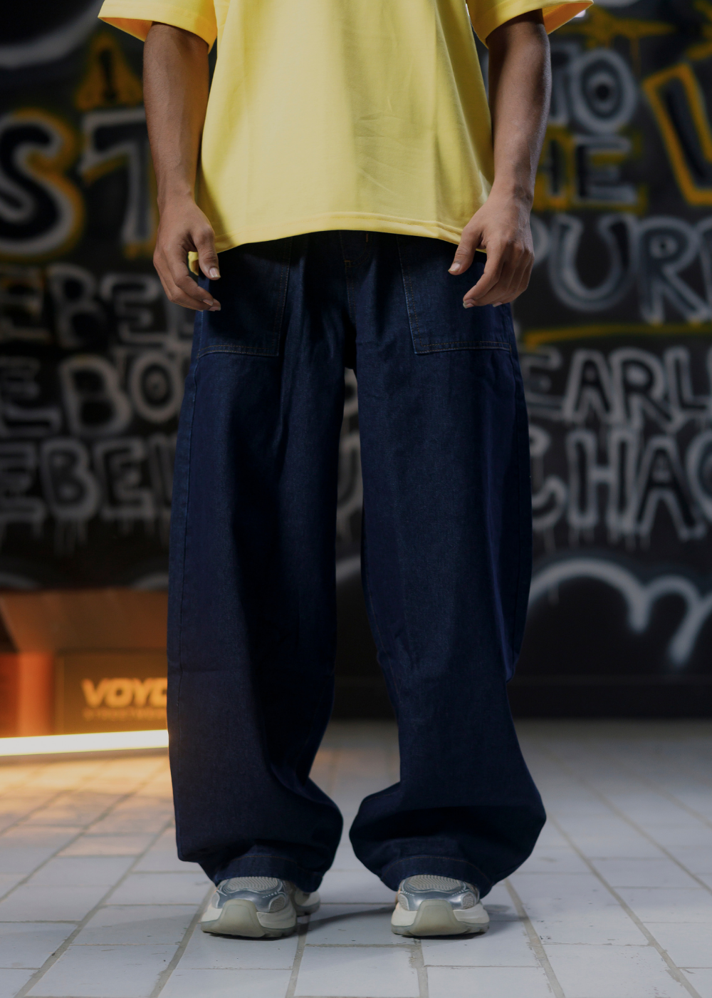 BAGGY DENIM JOGGER PANTS - DARK WASH