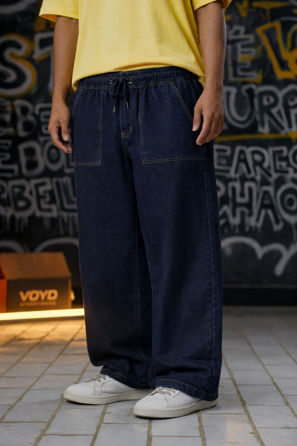 BAGGY DENIM JOGGER PANTS - DARK WASH