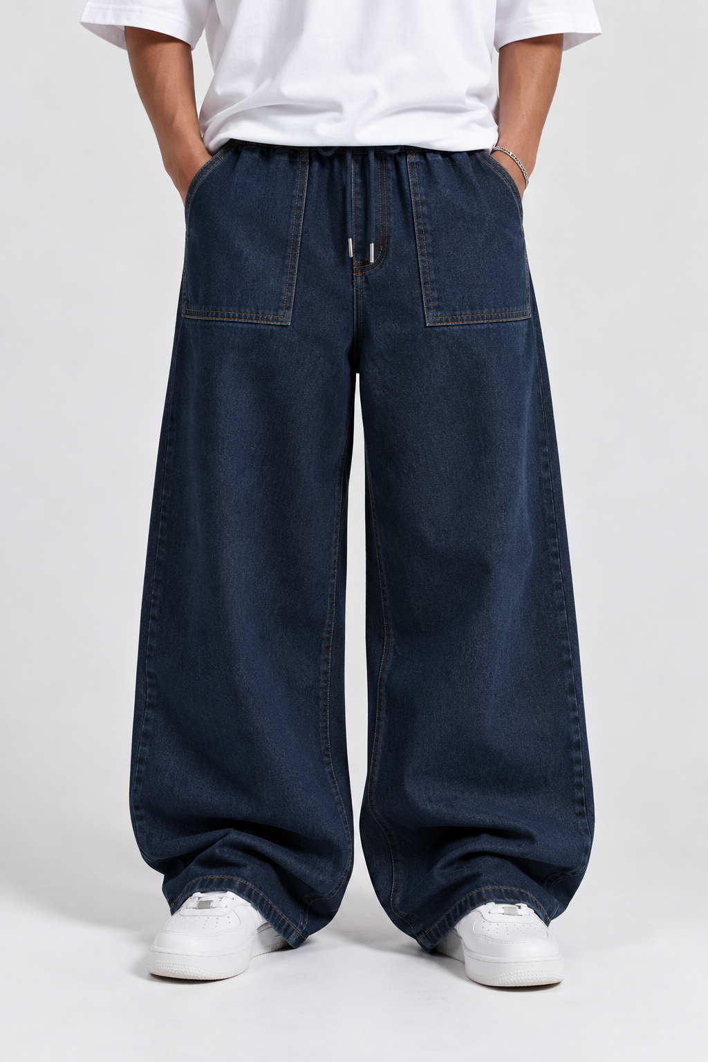 BAGGY DENIM JOGGER PANTS - DARK WASH