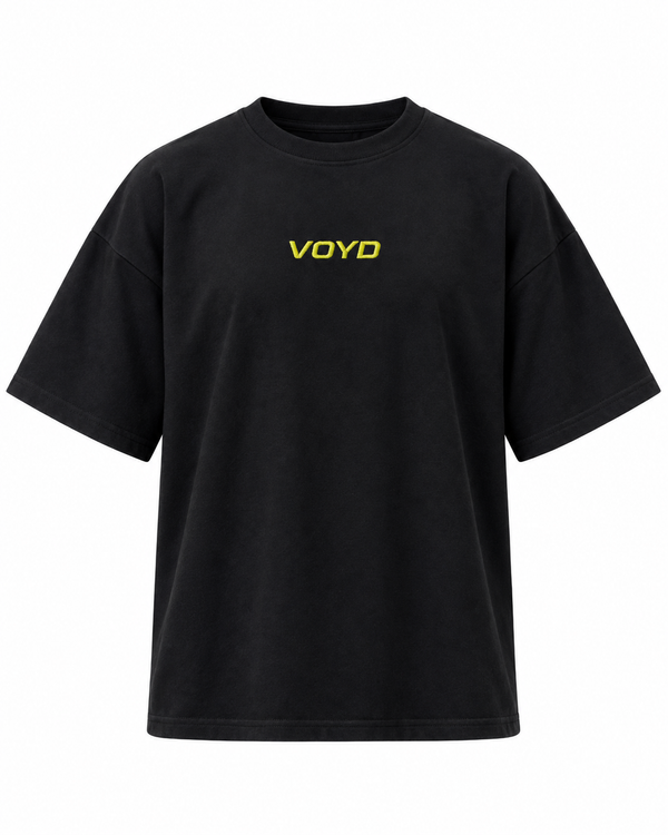 FEARLESS black oversized T-shirt, front view on white background